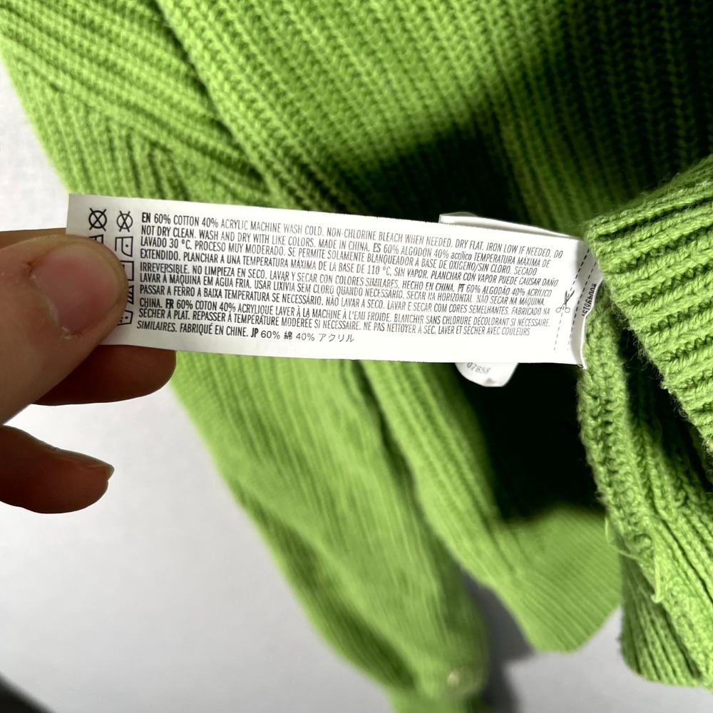 Forever 21 Sweater Womens L Green Quarter Zip Chunky Knit Cropped Balloon Sleeve - Picture 3 of 6